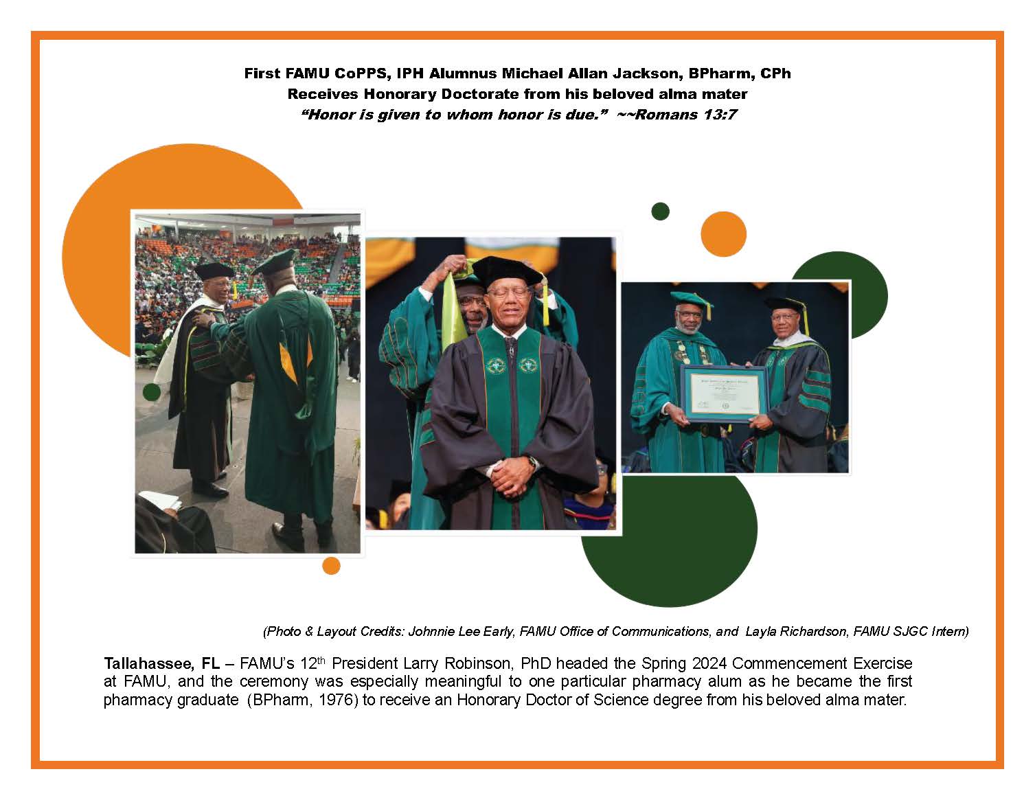 First FAMU CoPPS, IPH Alumnus Michael Allan Jackson, BPharm, CPh Receives Honorary Doctorate from his beloved alma mater 